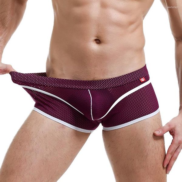 Unterhosen Sexy Männer Unterwäsche Mesh Stoff Eis Seide Boxer Shorts U Pounch Weiche Männliche Männer Homme Slips Homosexuell