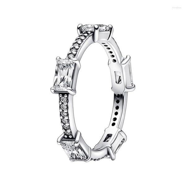Ringas de cluster Bandas de casamento barras de retângulo Pilha de dedo para mulheres 925 jóias de prata esterlina redonda marquise paveira pavimentação clara cz marinho