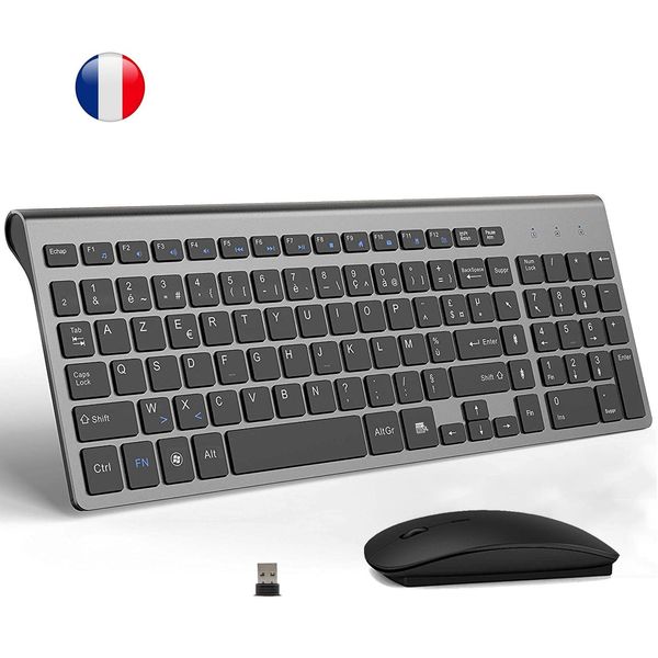 Combo Tastiera e mouse con layout AZERTY wireless francese Combo Tastiera a forbice compatta ultra sottile 2.4G silenziosa per laptop desktop