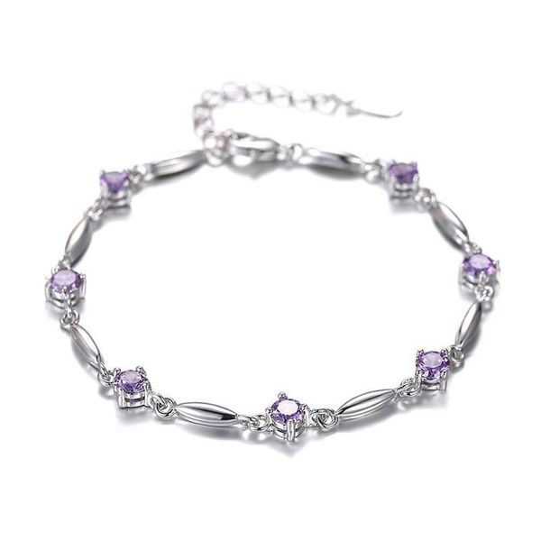 BUFF atacado Pure 925 Sier Braslet Purple Stone CZ Bracelete de tênis AMETHYST para mulheres pcera feminina sb026 entrega de queda dhnpa