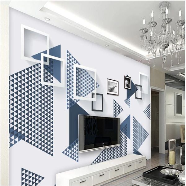 Sfondi Moderno Minimalista Astratto Geometrico Grafico Soggiorno TV Sfondo Decorazione murale Carta da parati Carta blu e bianca 3D