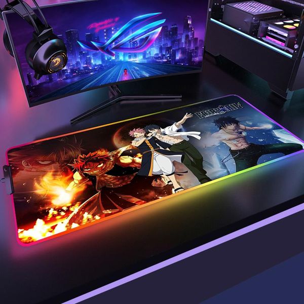 PRESTS Fairy Tail Kawaii Maus -Pad Gamer RGB Mousepad XXL PC Gaming Computer Schreibtisch Gummi -LED -Mäuse Ped Mäuse Keyboard -Peripheriegeräte