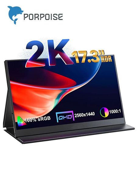 Мониторы 17,3 дюйма 2K UHD Portable Monitor 2560*1440 IPS HDR Dual Dual Gaming Display для компьютерного ноутбука Mac Xbox PS4/5 Switch