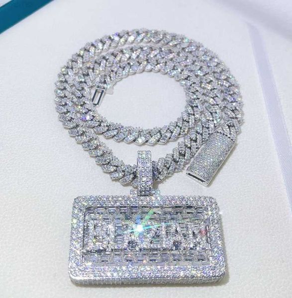 2.2" Width Custom Made Baguette Cut Vvs Moissanite Diamond Name Letter Chain Custom Iced Out Pendants