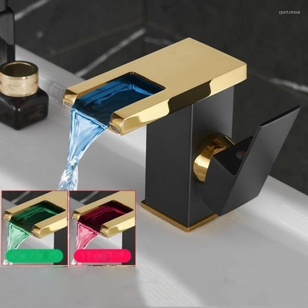 Rubinetti per lavabo da bagno Rubinetto per lavabo di lusso con luce a LED Rubinetto a cascata alto e corto Il flusso di acqua fredda produce elettricità