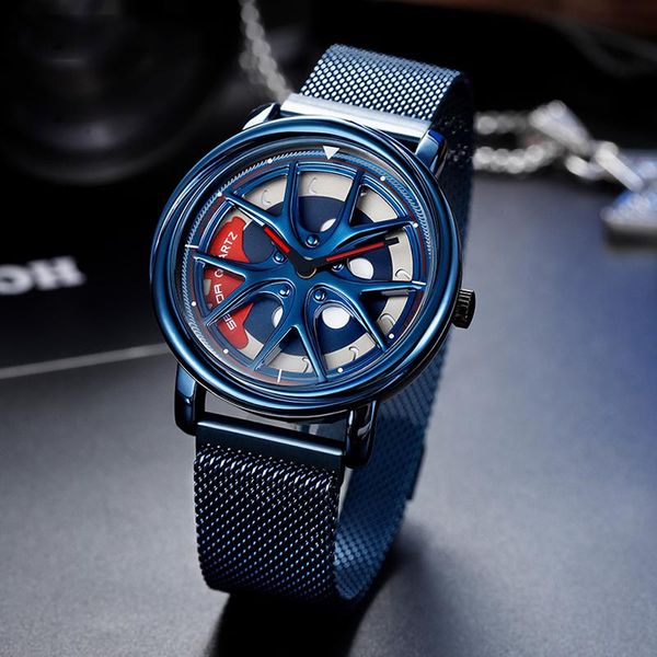 Relógios de pulso Synoke Mens relógios para a aço inoxidável Dial de roda de carro de carro exclusivo Relógio de regulação à prova d'água Masculino