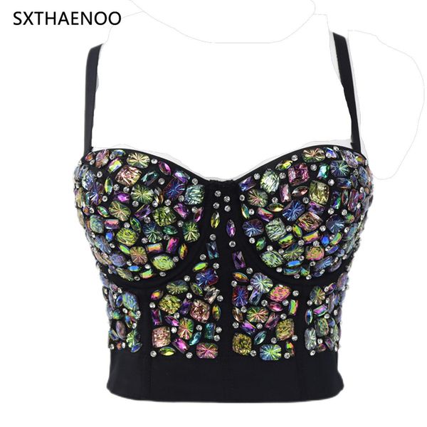 Camis sexy preto espartilho acrílico cor extravagante diamantes bustier y2k colheita topo festival roupas fada grunge feminino verão 2022 camisola