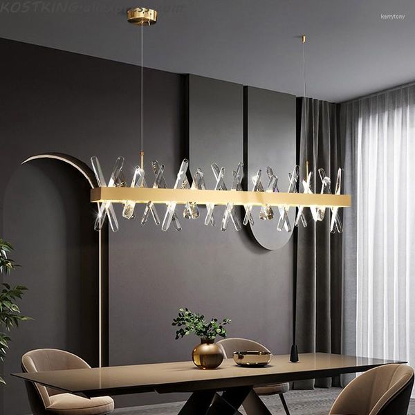Lampadari Lampadario di cristallo moderno per sala da pranzo Singolo rettangolo Sospensione filo isola cucina Bar Apparecchio di illuminazione Lampada da casa a LED