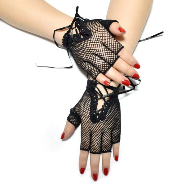 5 Paar kurze Halbfinger-Fischernetz-elastische Handschuhe, sexy, ausgehöhlte Mesh-Verband, Punk-neutrale Handschuhe