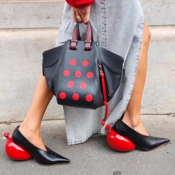 Elbise Ayakkabı Katı Balon Topuk Deri Tek Kadınlar İçin Tek Toe Toe Yüksek Garip Stil Topuklu Slip-On Parti Pompaları Varış Zapatos