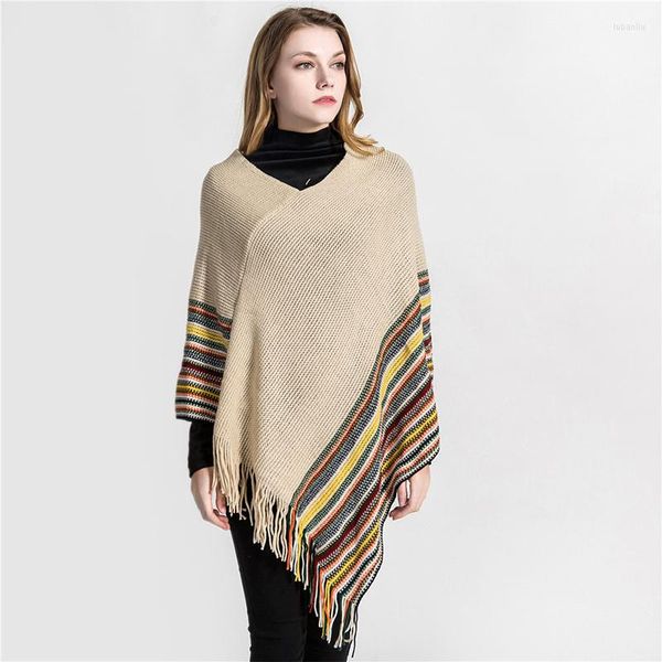 Sciarpe Mingjiebihuo Plus Size Temperament Ladies High Quality Knit Warm Warm Sciarpa spessa Women Long Nappa Color Stripe Poncho
