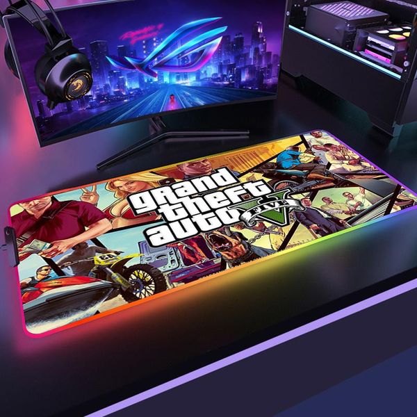 Rests Grand Theft Auto RGB Mouse Pad Gamer Aksesuarları Büyük Led En İyi Oyun Mousepad XL Oyun Masası PC Backlit Mause Halı ile