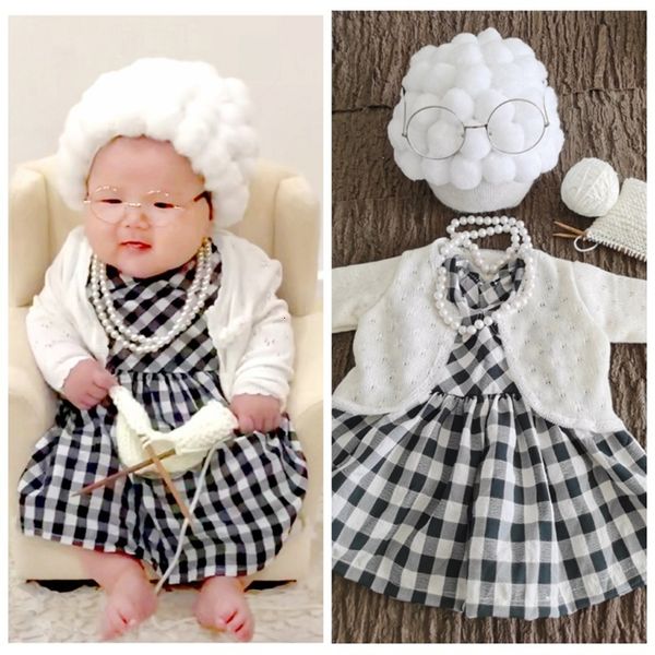 Andenken geboren Pografie Requisiten Kostüm Kleinkind Baby Mädchen Cosplay Oma Kleidung Po Schießen Hut Outfits 230526