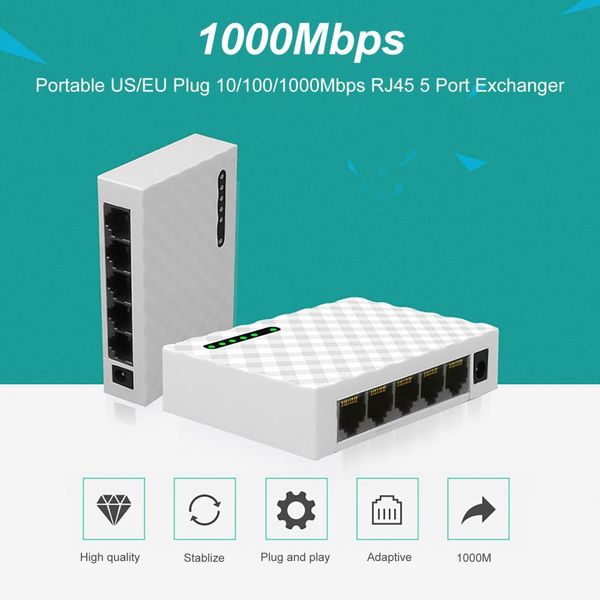 Переключатели Mini 5 Port Desktop 1000 Мбит / с.