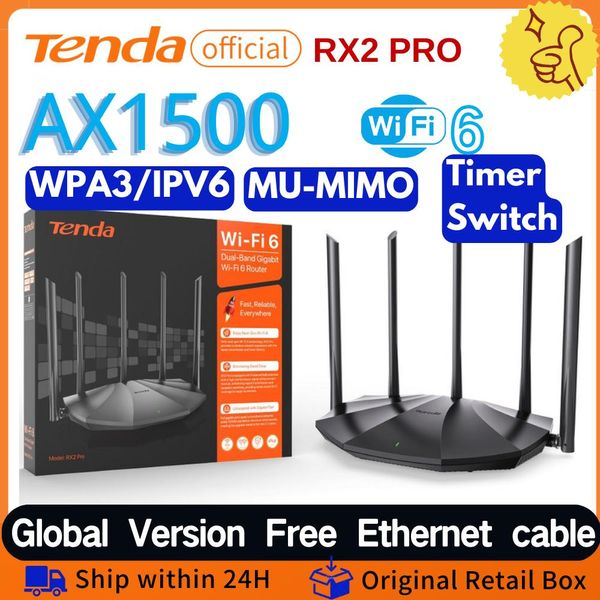 Маршрутизаторы Tenda Wi -Fi 6 Gigabit Router Ax3000 3000 Мбит / с двойной беспроводной ретранслятор 2,4G 5 ГГц AX1500 AC2100 Tenda Internet Wi -Fi Mesh Router