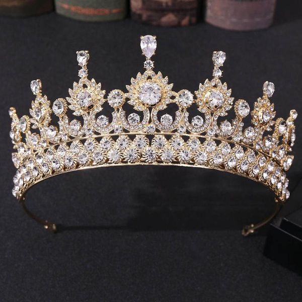 Haarspangen Haarspangen FORSEVEN Goldfarbe Barock Krone Handgemacht Zirkon Legierung Strass Braut Hochzeit Stirnband Frauen Kopfschmuck ZubehörJL