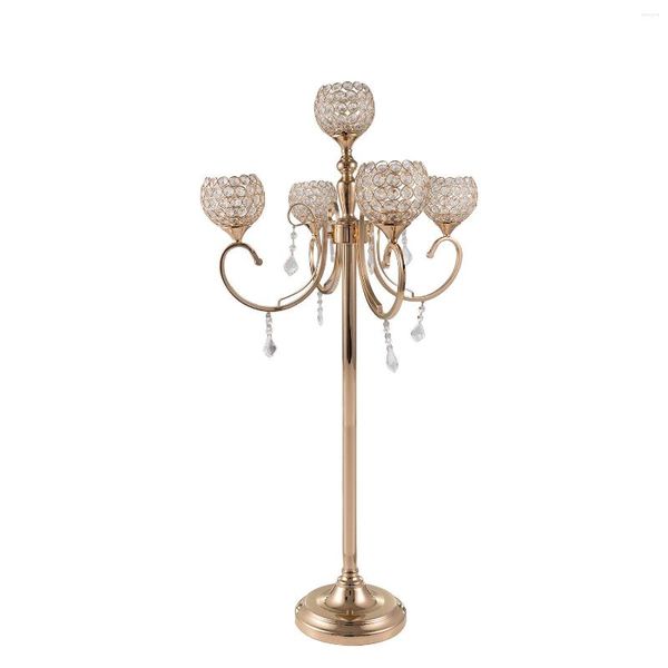 Mum Tutucular Candelabra 5 Arms Crystal 47.25 inç boyunda Altın Centerpieces Düğün masası dekorasyon Chrismas olayları