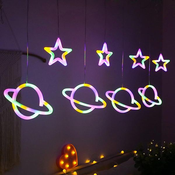 Strings Planet Weihnachtslichterkette, Girlande, LED-Schnur, Sterngirlande auf Fenstervorhang, Baumdekoration, Halloween-Hochzeitslicht, LED