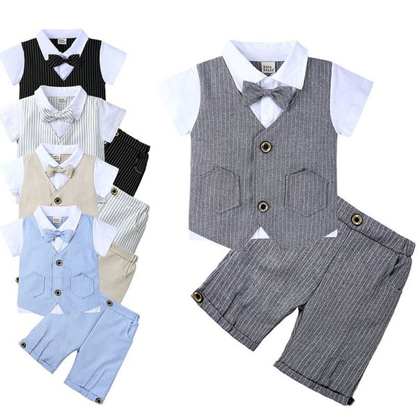 Abiti Neonati maschi Vestiti da gentiluomo Festa di nozze Costume di compleanno Bambini Neonati Vestiti Top Pantaloncini Set 2 pezzi Vestito estivo 230526