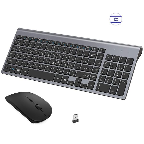 Combo 2.4G carattere ebraico a basso rumore 101 tasti tastiera wireless mouse combinato mouse sottili tastiera wireless compatta israeliana per desktop