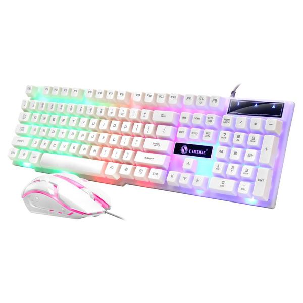 Combos Teclado para jogos Mouse Combos USB com fio Rainbow colorido LED retroiluminado Kit de conjunto de mouse e teclado para jogos em casa e escritório