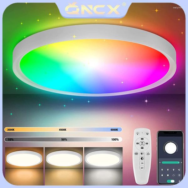 Luzes de teto QNCX LED Light Smart Home 30W Bluetooth com controle remoto de aplicativos para iluminação sala de estar