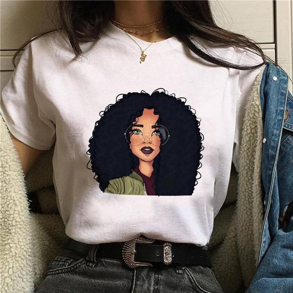 Camisetas femininas 2023Personalidade e padrão interessante Desejo a camisa de fundo da moda Africana Girl Printing Loose