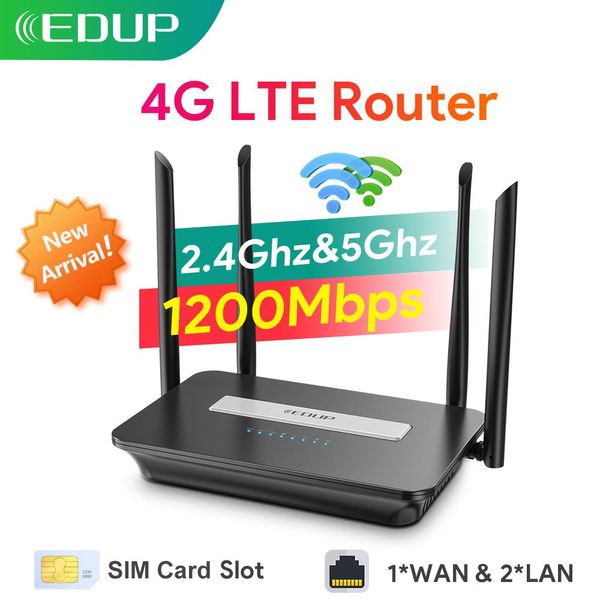 Маршрутизаторы edup 5ghz wifi маршрутизатор 4G LTE Router 1200 Мбит/с Cat4 Wi -Fi Router Modem 3G/4G SIM -карта маршрутизатор с двойной полосой Wi -Fi Repeater Home Office