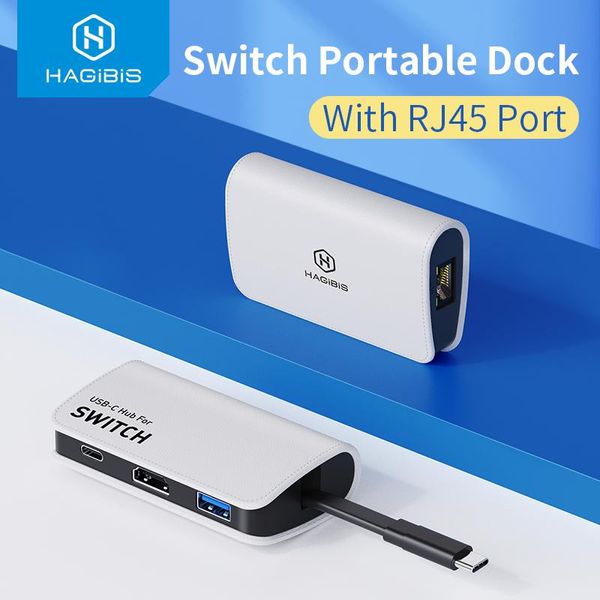 Hubs Dock portatile Hagibis per Nintendo Switch/OLED TV Dock Typec a RJ45 Ethernet 4K HDMicompatibile USB3.0 Hub Docking Station