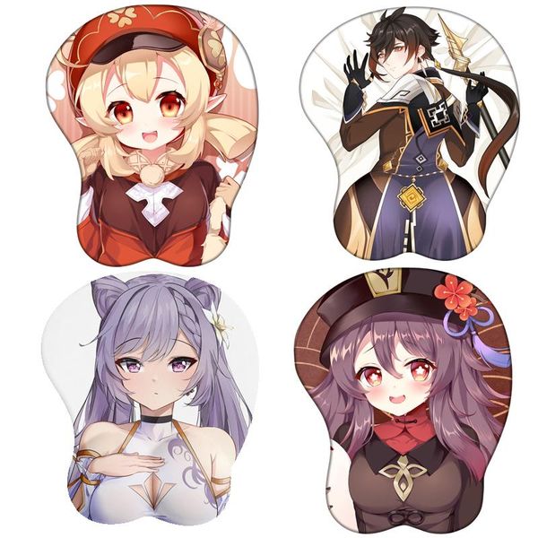 Ruhen 3D Stereo Genshin Impact Mouse Pad Keli Kokomi Zhongli Lustiger Gaming -Computer Mousepad mit Silikon -Handgelenk weiche Mausmatte