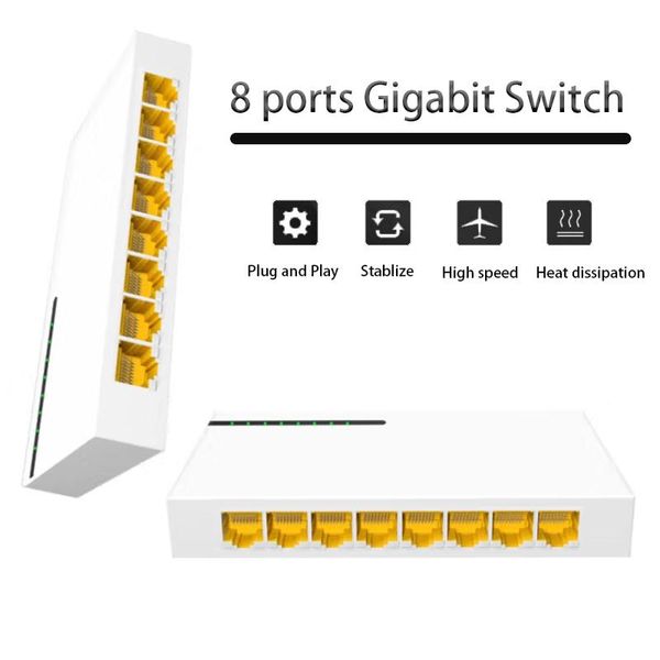 Steuerung 8 Ports RJ45 Hub Plug und Play 8 Pin 10/100/1000 Mbit/s Spiel Gigabit Switch Internet Network Splitter Fast Ethernet Smart Switcher