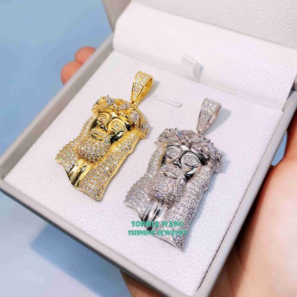 Fine Jewelry Pendants Hip Hop Bling Men Jewelry 925 Sterling Silver Gold Plated Iced Out Jesus Piece Moissanite Pendant