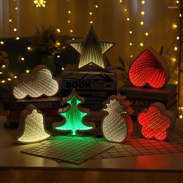 Gece Işıkları Moonlux 1pcs Ana Dekorasyon Led Tüneli Noel Ağacı Ayna Ananas Beş Nolu Yıldız 3D Işık