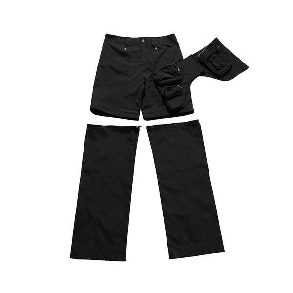 Erkekler için çok cepli kargo pantolonları düz siyah renkli büllü unisex gevşek pantolon