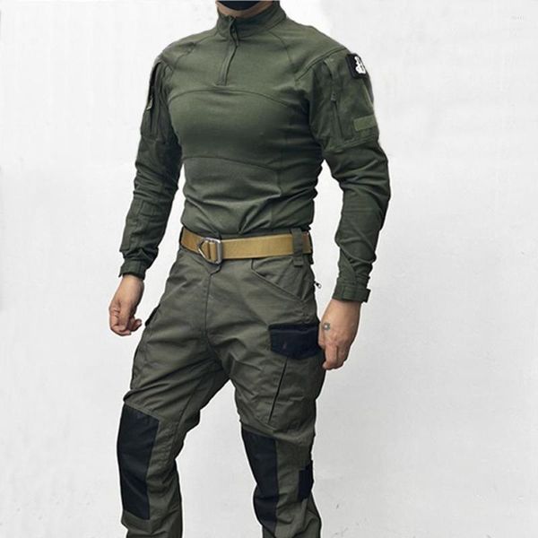 Os trajes masculinos combatem o terno de homens táticos de 2 peças conjunto uniforme militar camisetas macias calças cs swat tiro batalha de campo de tiro