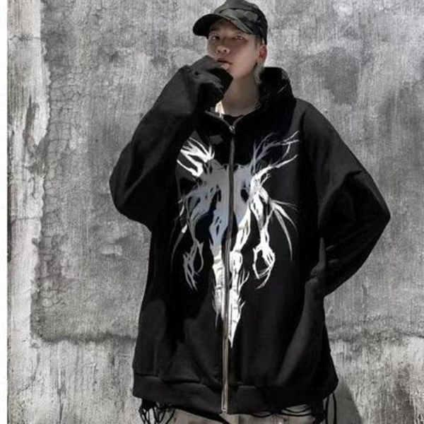 Erkek Hoodies Koyu Tarz Soyut Baskı Fermuarı Hoodie High Street Hip-Hop Trend gevşek hırka kazak gotik kıyafetler üstler y2k