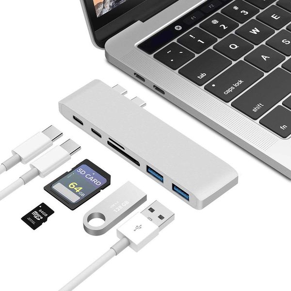 Hubs 6 in 1 in alluminio USB C hub USB Tipo C Adattatore hub Dongle Compatibile per MacBook Pro 13 