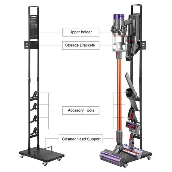 Крючны Rails Vosarea железные вакуумные чистки для хранения подставки для хранения кронштейна с роликами (черный)