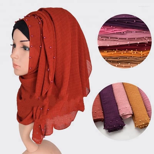 Lenços de lenços de miçangas islâmicas muçulmanas hijab lenço de chiffon shawls wrinkle tank wrapra de parques de turbante para festas árabes acessórios