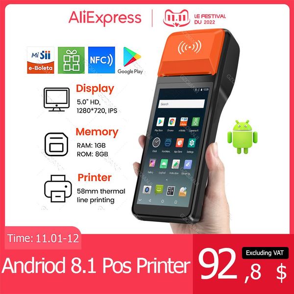 Impressoras Android 8.1 Bluetooth WiFi Buildin 58mm Termal Printina Terminal Portátil Terminal Handheld Sistema POS POS Impressora