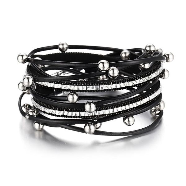 Braccialetti da tennis Bracciale in pelle multistrato per donna Uomo 2023 Design del marchio Perline di colore grigio nero Charm Wrap Bangles Pulseira