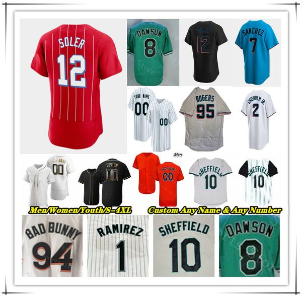 Baseball Jersey Jazz Chisholm JRE Jorge Soler Bryan de la Cruz Avisail Garcia Luis Arraez Jon Berti Jean Segura Sandy Alcantara Luzardo Garrett Cooper Gary Sheffield