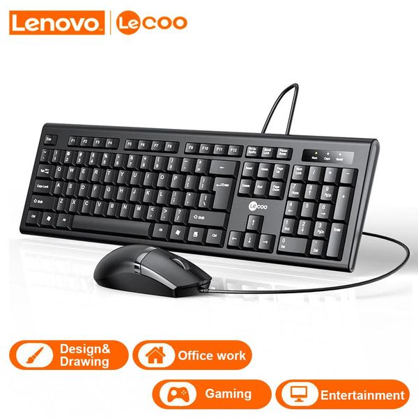 Combos Lenovo Lecoo CM101S Kabelgebundene Tastatur-Maus-Kombination, ergonomisches Tastatur-Maus-Set, geräuscharme Plug-and-Play-Tastatur für Win2000 VISTA