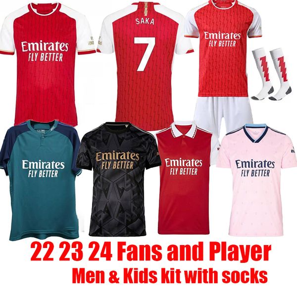 23 24 ARSena camisas de futebol MARTINELLI SMITH ROWE SAKA ODEGAARD Casa Fora Terceiro Fãs Jogador G.JESUS FABIO 2023 2024 tops de futebol camisa Homens Crianças kit meias uniformes