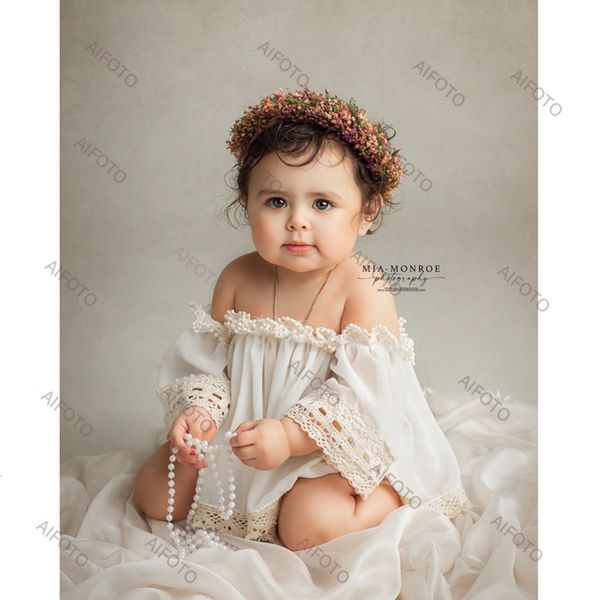 Lembranças de roupas de menina bebê nascido no vestido de suporte de pografia de ombro de ombro de ombro de renda de renda