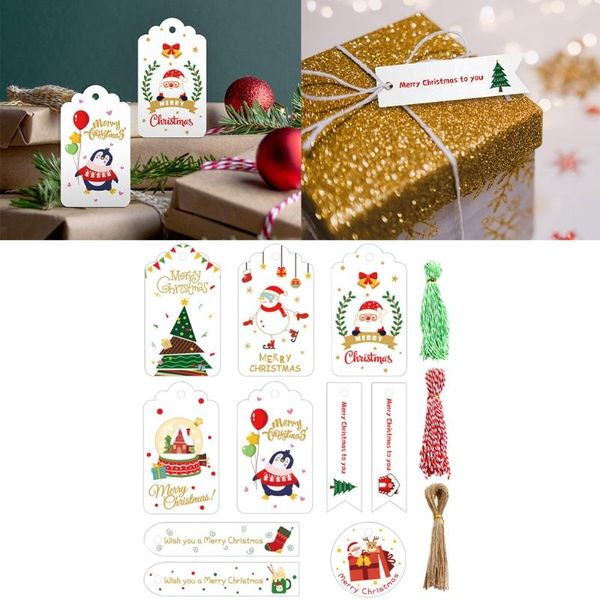 Biglietti d'auguri T21D 150 pezzi Etichette di carta natalizie Decorazioni natalizie fatte a mano con cartoni animati fai-da-te dipinti creativi