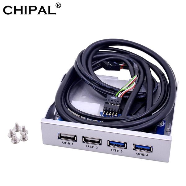 Hubs Chipal Gümüş 4 Ports USB 2.0 USB 3.0 Ön panel Hub 20pin Dahası Dahili Combo Bracket Adaptörü Masaüstü 3.5 '' Disket Körfezi
