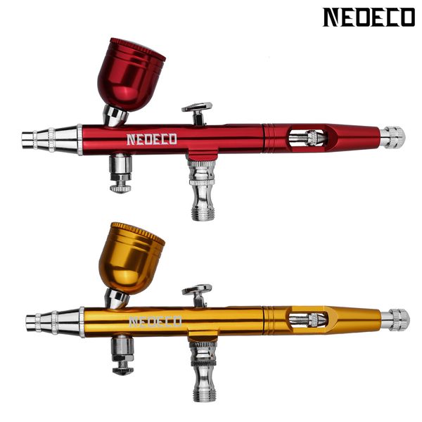 Pistolas de pulverización Aerógrafo Doble acción Alimentación por gravedad Boquilla de 0,3 mm Ajustable Rojo / Dorado Pinceles para decoración de pasteles Para manicura de uñas con llave de paja 230526