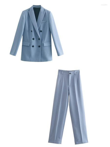 Pantaloni a due pezzi da donna ZEVITY Moda donna doppio petto Casual Business Blazer Cappotto e cerniera a vita alta Set da donna Mujer CT2607