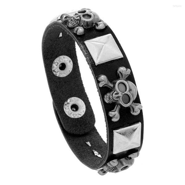 Очарование браслетов Винтажное тканое кожаное браслет для мужчин панк -стальной скелет скелет
